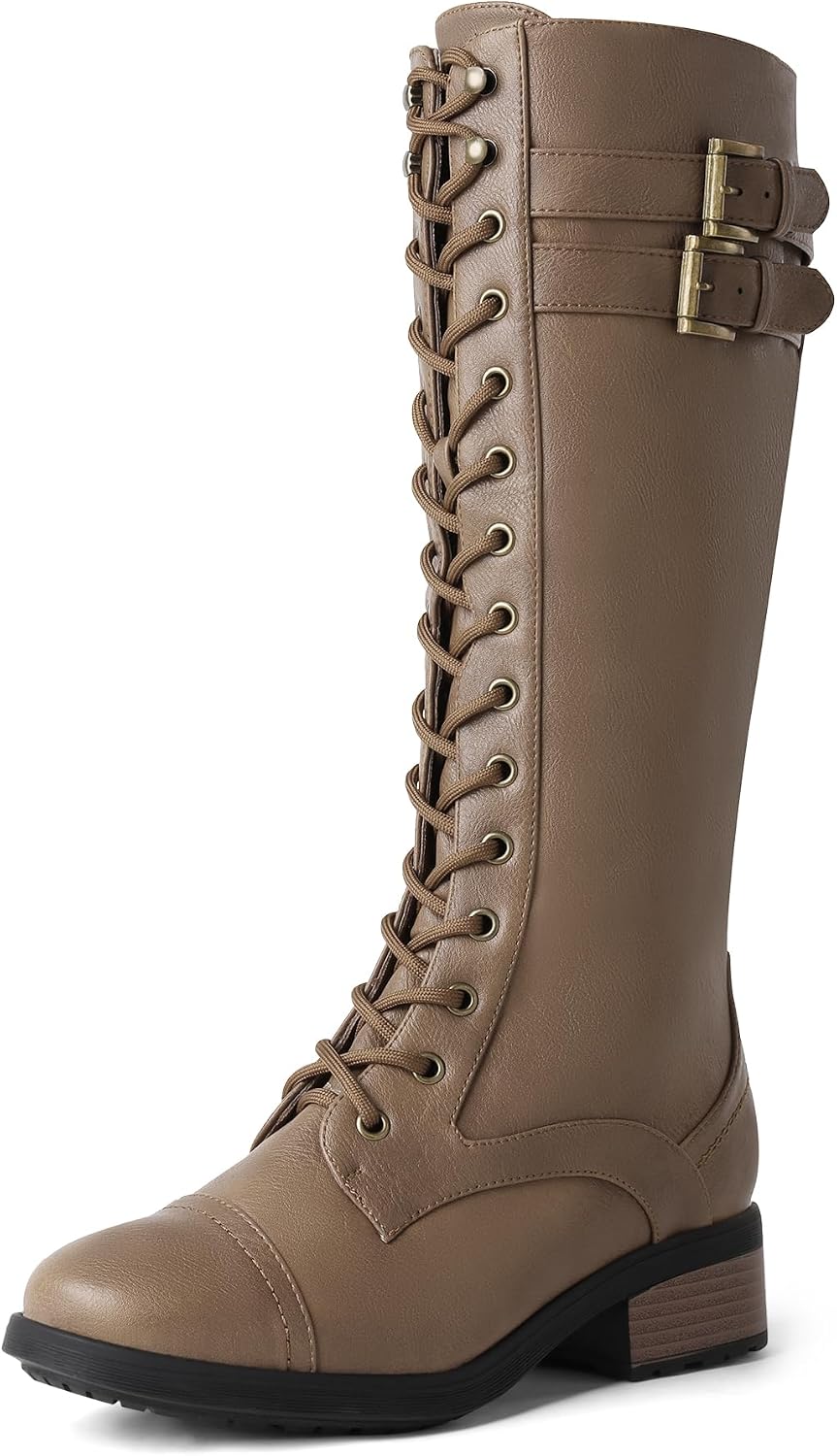 Women's Knee High Platform Combat Boots with Faux Fur Lining