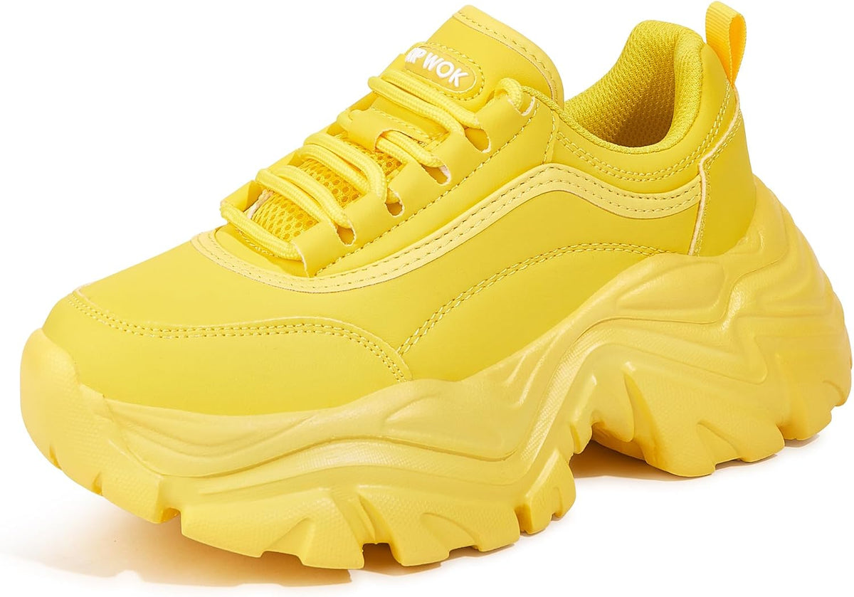 Women's White Platform Chunky Sneakers, Memory Foam Insole