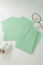 Plus Size Solid Top & Drawstring Pants Set