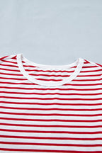 Stripe Contrast Trim Round Neck Puff Sleeve T-Shirt