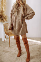 Women's DressesParchment Cable Knit Drop Shoulder Loose Fit Sweater Dress - VacationGrabs