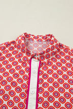 Floral Geometric Colorblock Ruffle Hem Dress