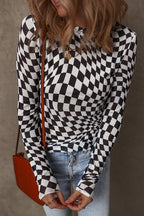 JUNIPER BLVD long sleeve checkerboard shirt women styled with jeans and a crossbody bag