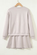 Solid Drop Shoulder Pullover and Mini Skirt Set