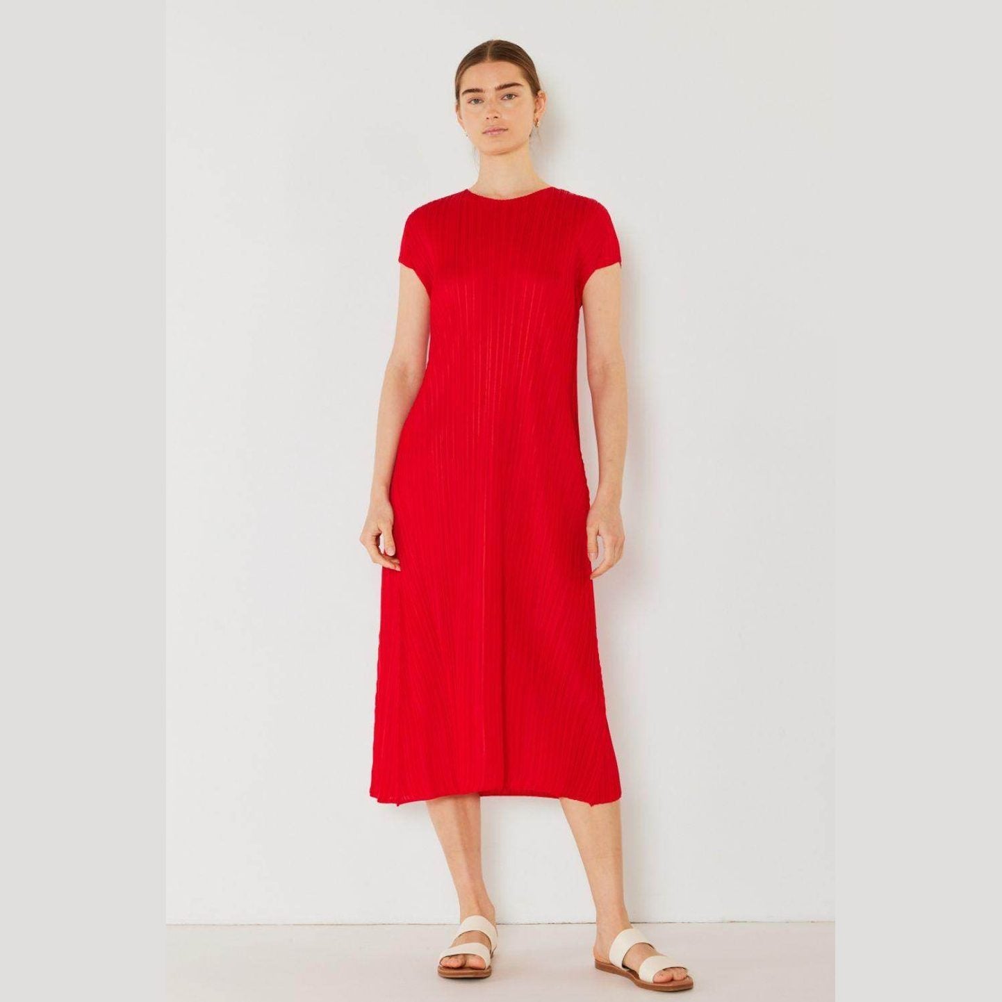 Pleated Cap Sleeve A-Line Dress - VacationGrabs
