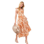 And The Why Tie Shoulder Smocked Midi Tiered Dress - VacationGrabs