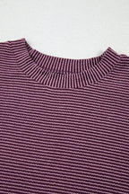 Solid Corded Knit Mock Neck T-Shirt