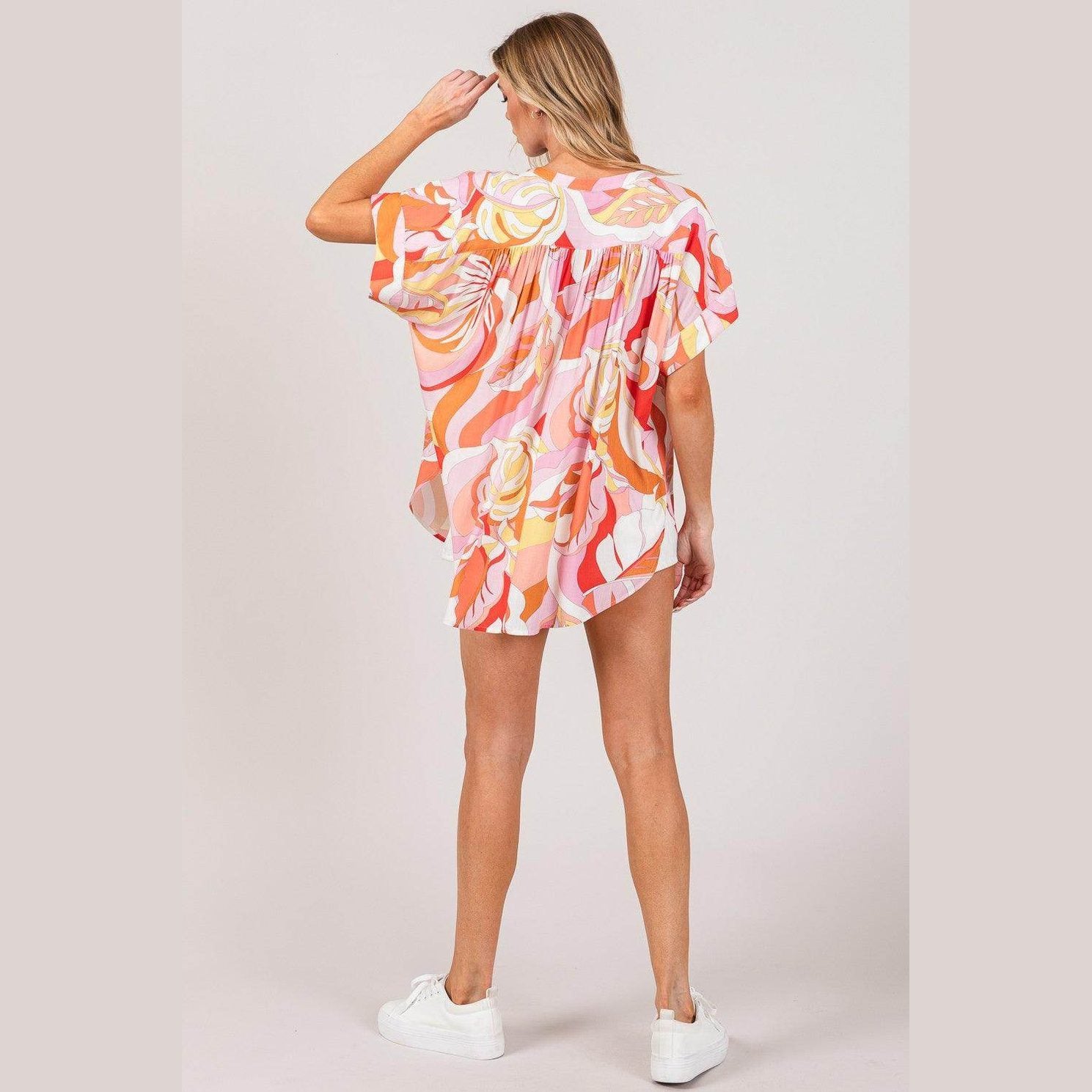 SAGE + FIG Abstract Print Half Button Blouse - VacationGrabs