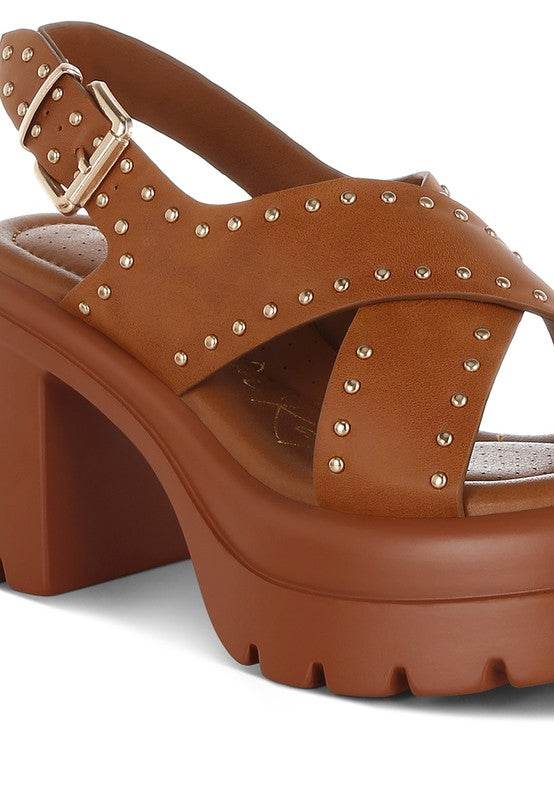 Nambo Stud Embellished Block Heel Sandals - VacationGrabs