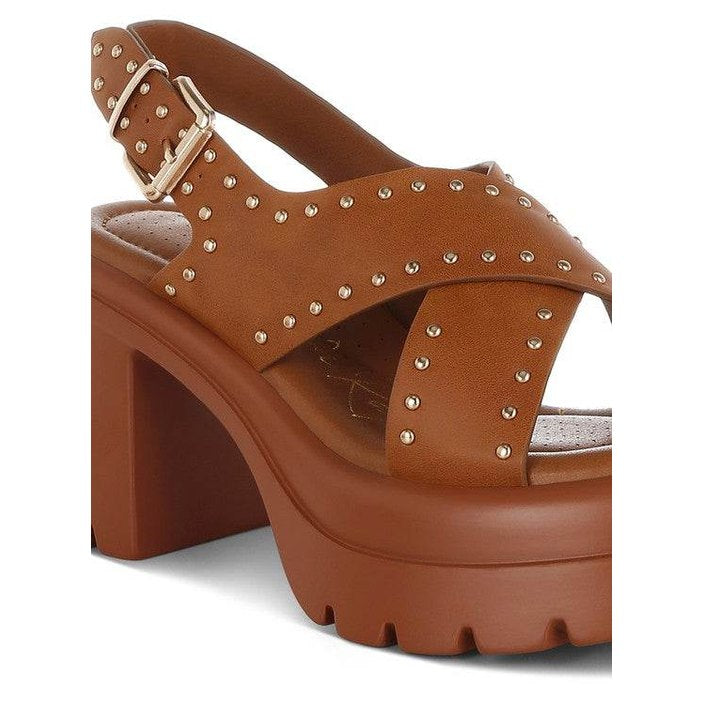 Nambo Stud Embellished Block Heel Sandals - VacationGrabs