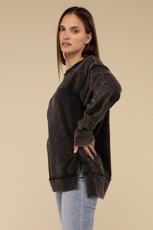 Women's Sweatshirts & HoodiesAcid Wash French Terry Exposed-Seam Sweatshirt - VacationGrabs