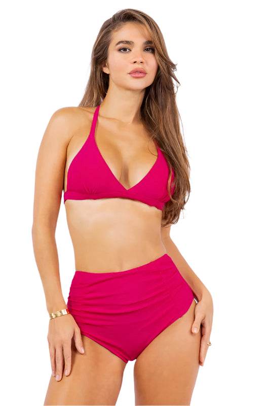 Two Piece High Waist With Rughe Front - VacationGrabs