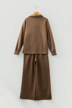 Solid V-Neck Top and High Waist Pants Set