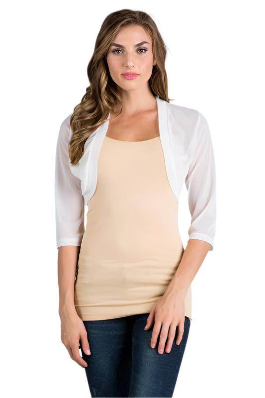 3/4 sleeve Sheer Chiffon open front Bolero - VacationGrabs