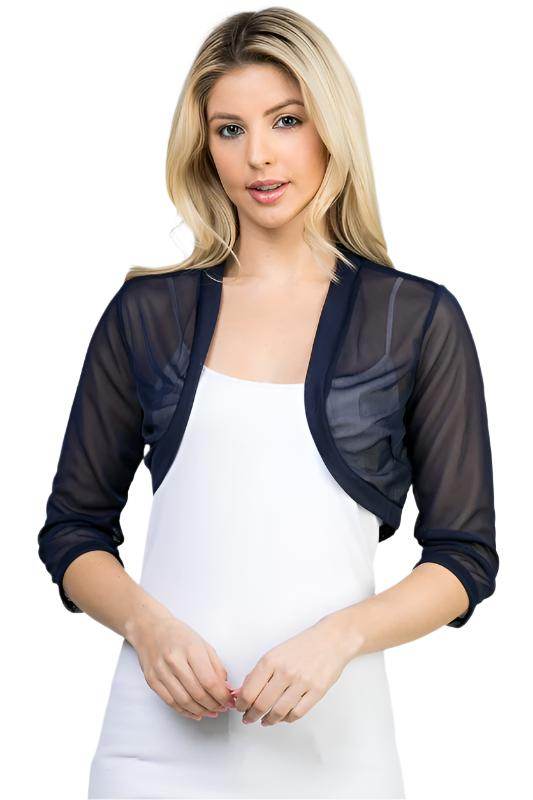 3/4 sleeve Sheer Chiffon open front Bolero - VacationGrabs