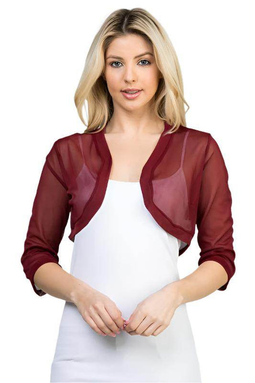 3/4 sleeve Sheer Chiffon open front Bolero - VacationGrabs