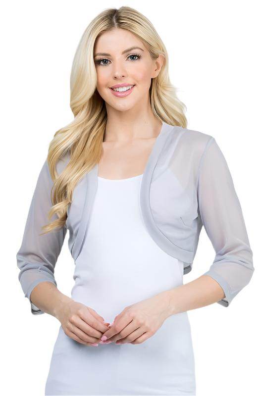 3/4 sleeve Sheer Chiffon open front Bolero - VacationGrabs