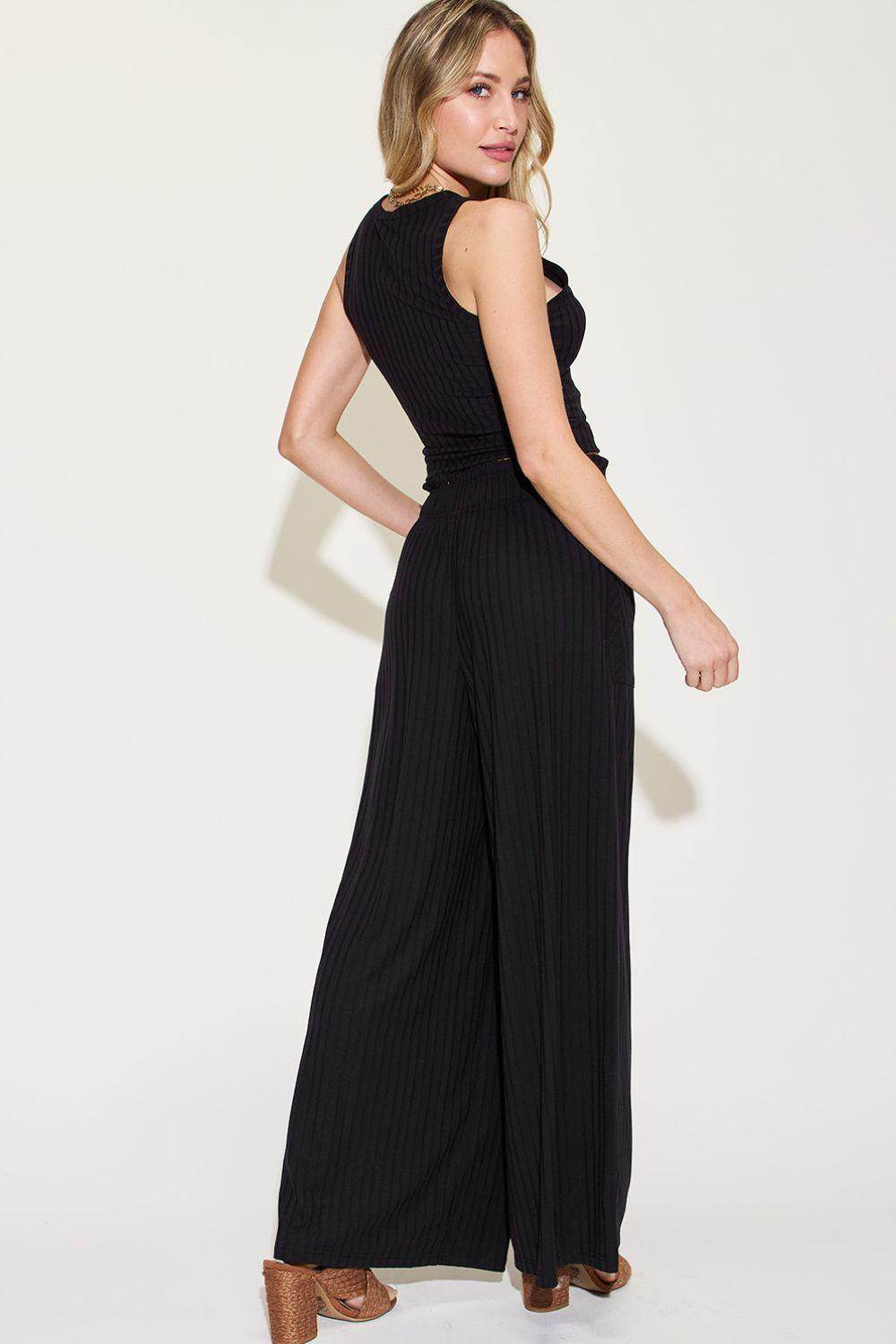 Basic Bae Full Size Ribbed Tank and Wide Leg Pants Set - VacationGrabs