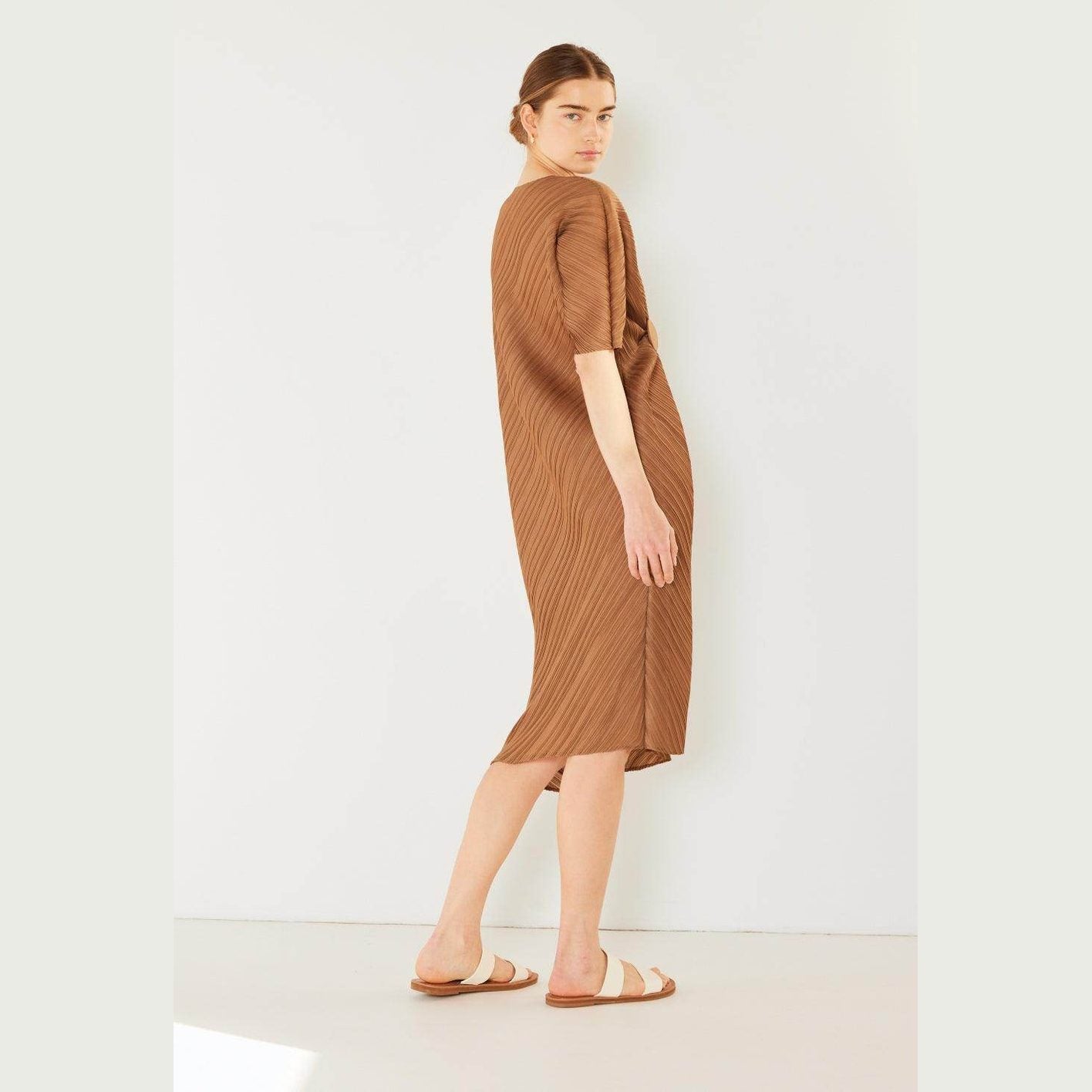 Pleated Dolman Sleeve Dress - VacationGrabs