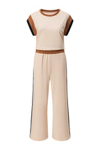 Colorblock Short Sleeve Top & Wide Leg Pants Set