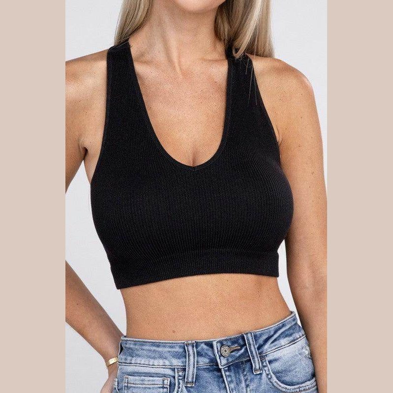 Ribbed Cropped Racerback Tank Top - VacationGrabs