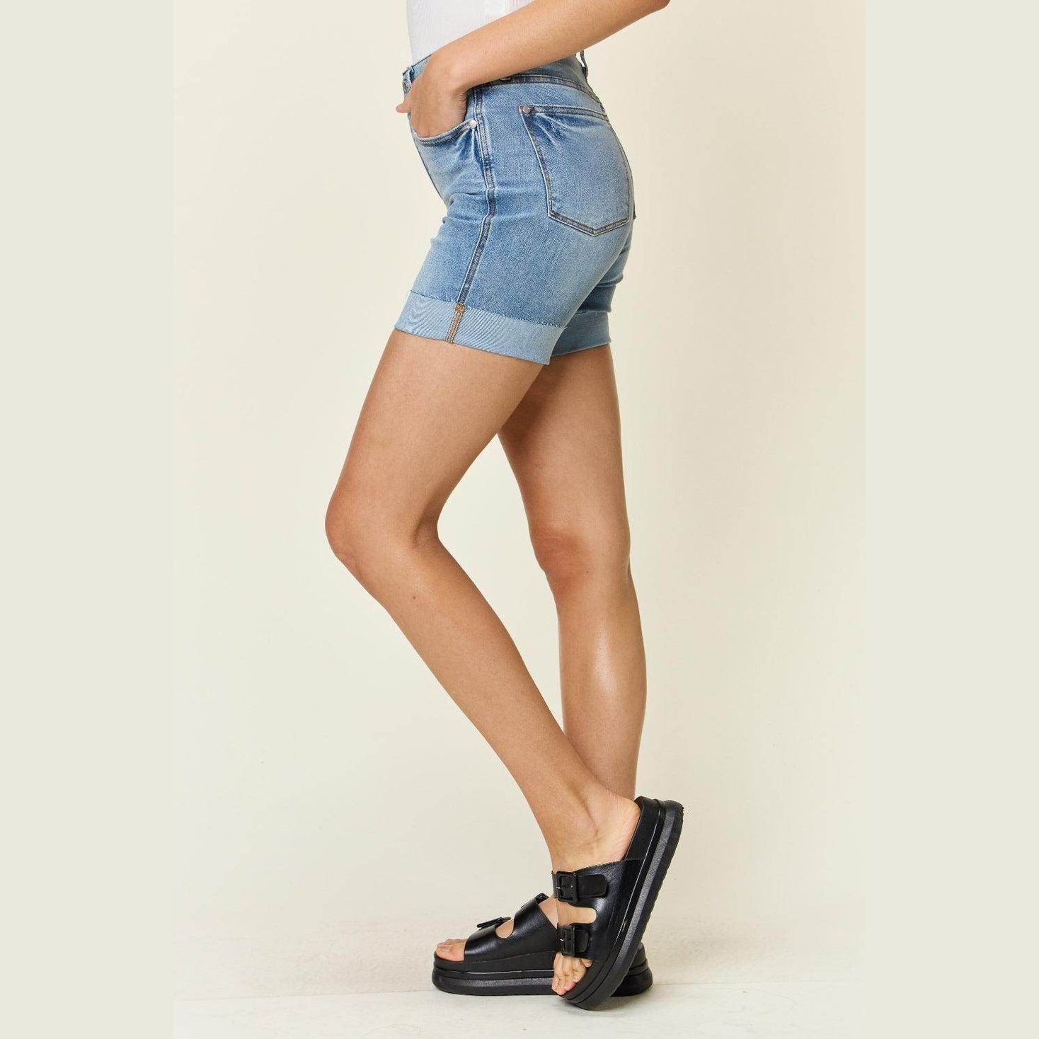 Judy Blue Full Size Tummy Control High Waist Denim Shorts - VacationGrabs