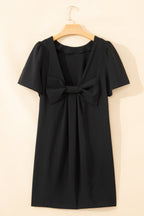 Solid Backless Bow Tie Short Sleeve Mini Dress