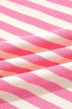 Stripe Contrast Trim Polo Collar Ruffle Sleeve Blouse