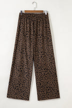 Leopard Elastic High Waist Loose Corduroy Pants