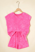 Mineral Wash Top & Drawstring Shorts Set
