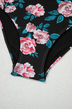 Solid Ruffle Top & Floral Bikini Set