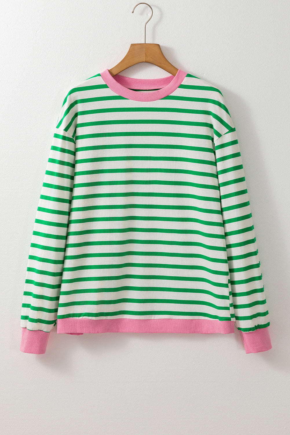 Women's ShirtsBright Green Striped Contrast Edge Long Sleeve Top - VacationGrabs