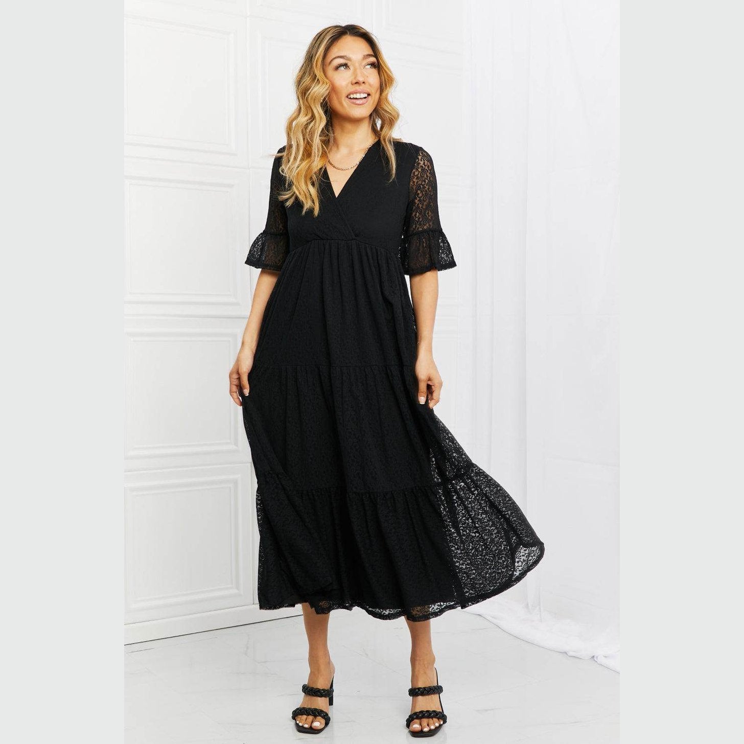 Lovely Lace Black Tiered Dress - VacationGrabs