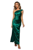 Women's Dresses One-Shoulder Ruched Green Maxi Dress