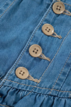 Denim Half Button Pleated Drawstring Mini Skirt