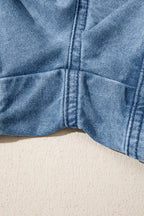 Solid Denim Smocked Elastic Waist Shorts