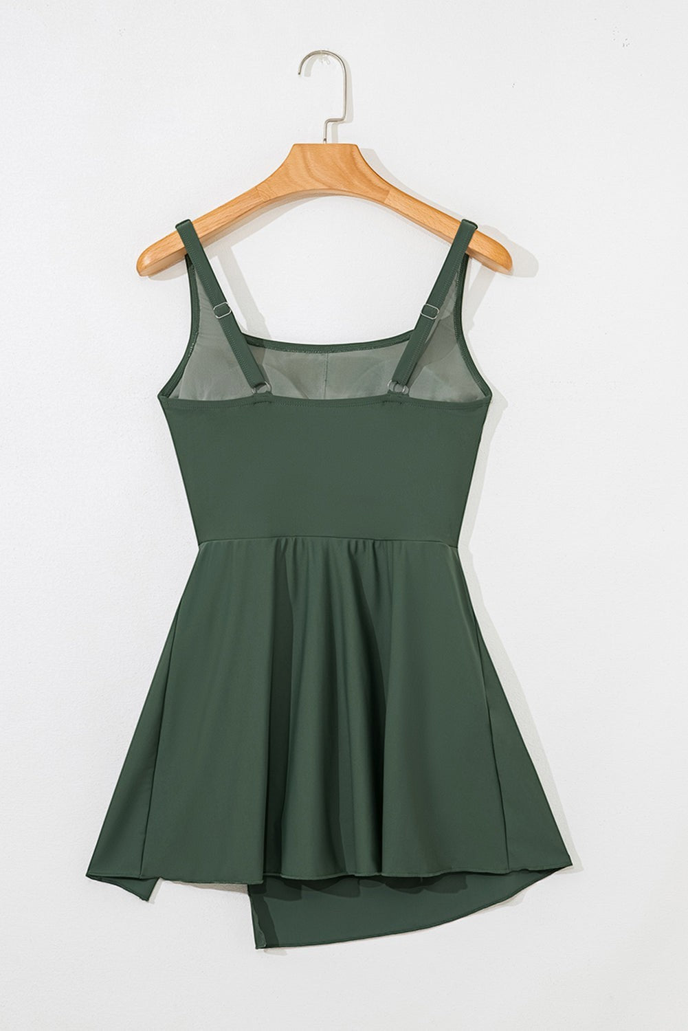 Solid Wrap Tie Waist Square Neck Swim Dress