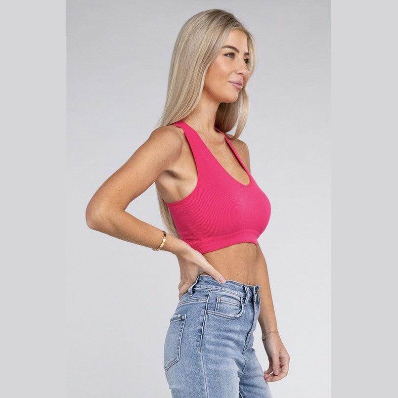Ribbed Cropped Racerback Tank Top - VacationGrabs