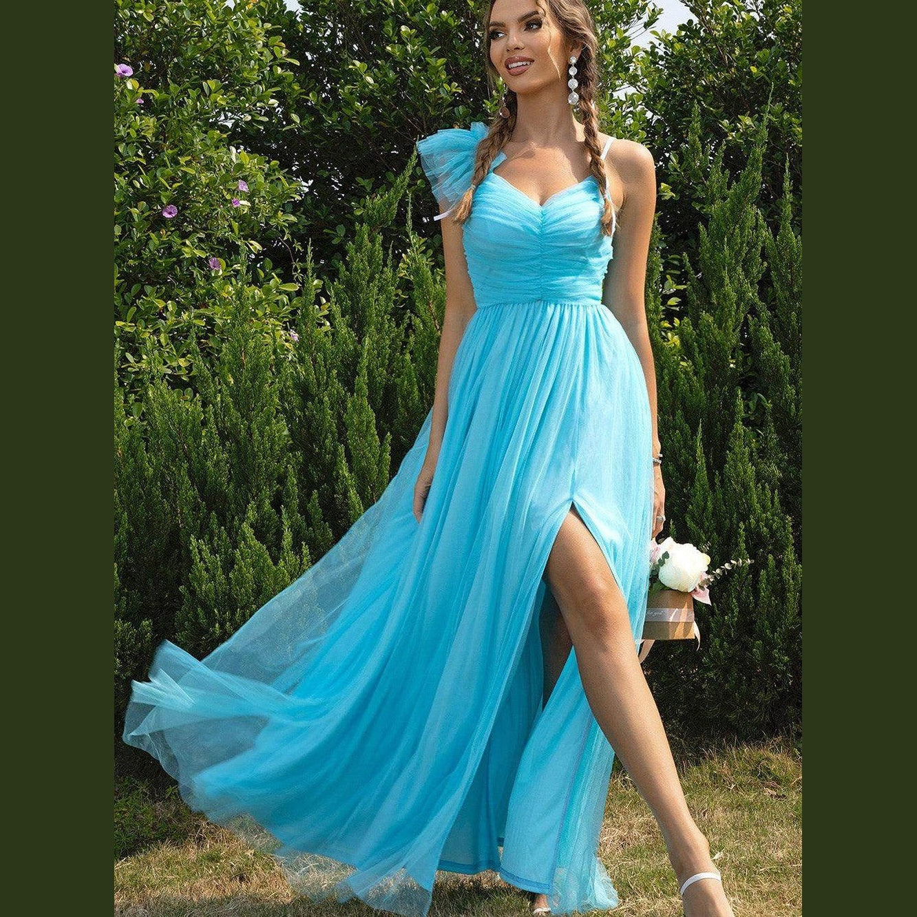 Asymmetrical Ruched Slit Dress - VacationGrabs
