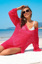 Crochet Side Split Beach Coverups Swimwear Dress - VacationGrabs