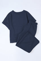Solid Textured T-Shirt and Drawstring Pants Set