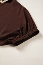 Contrast Trim Button V-Neck Short Sleeve Blouse