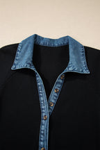 Denim Waffle Knit Contrast Trim Polo Dress