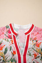 Floral Colorblock Trim V-Neck Ruffle Mini Dress