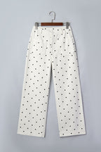 Polka Dot Denim Scalloped Patch Pocket Pants