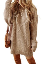 Women's DressesParchment Cable Knit Drop Shoulder Loose Fit Sweater Dress - VacationGrabs