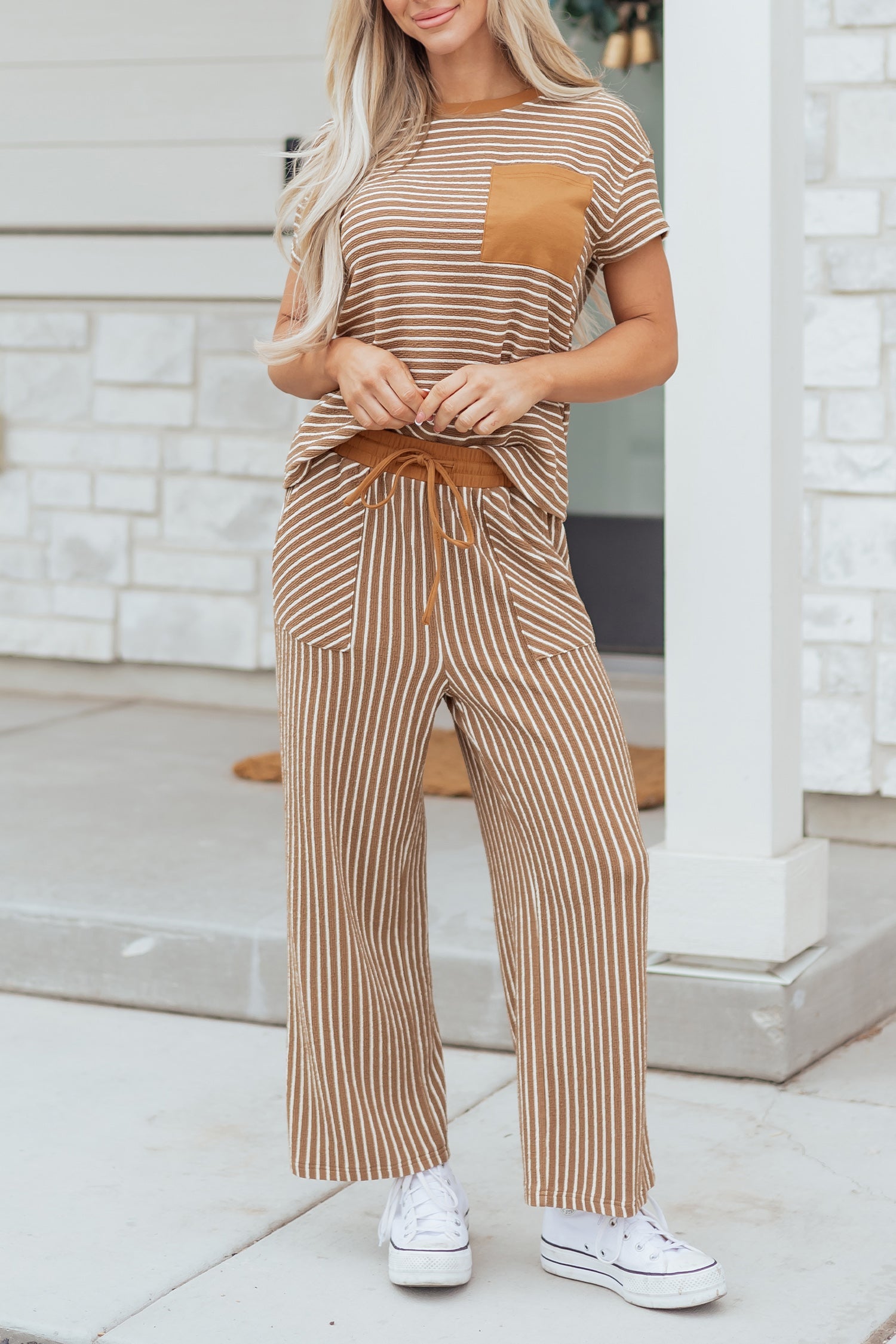 Stripe Crew Neck Tee and Drawstring Pants Set