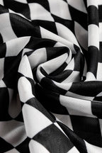 Close-up of long sleeve checkerboard shirt women fabric in black and white pattern