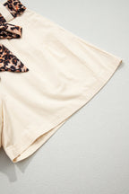 Leopard Contrast Belt Pleated Wide Leg Shorts