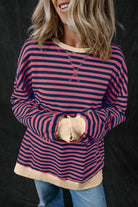 Women's Sweatshirts & HoodiesRed Stripe Oversized Contrast Trim Pullover Sweatshirt - VacationGrabs